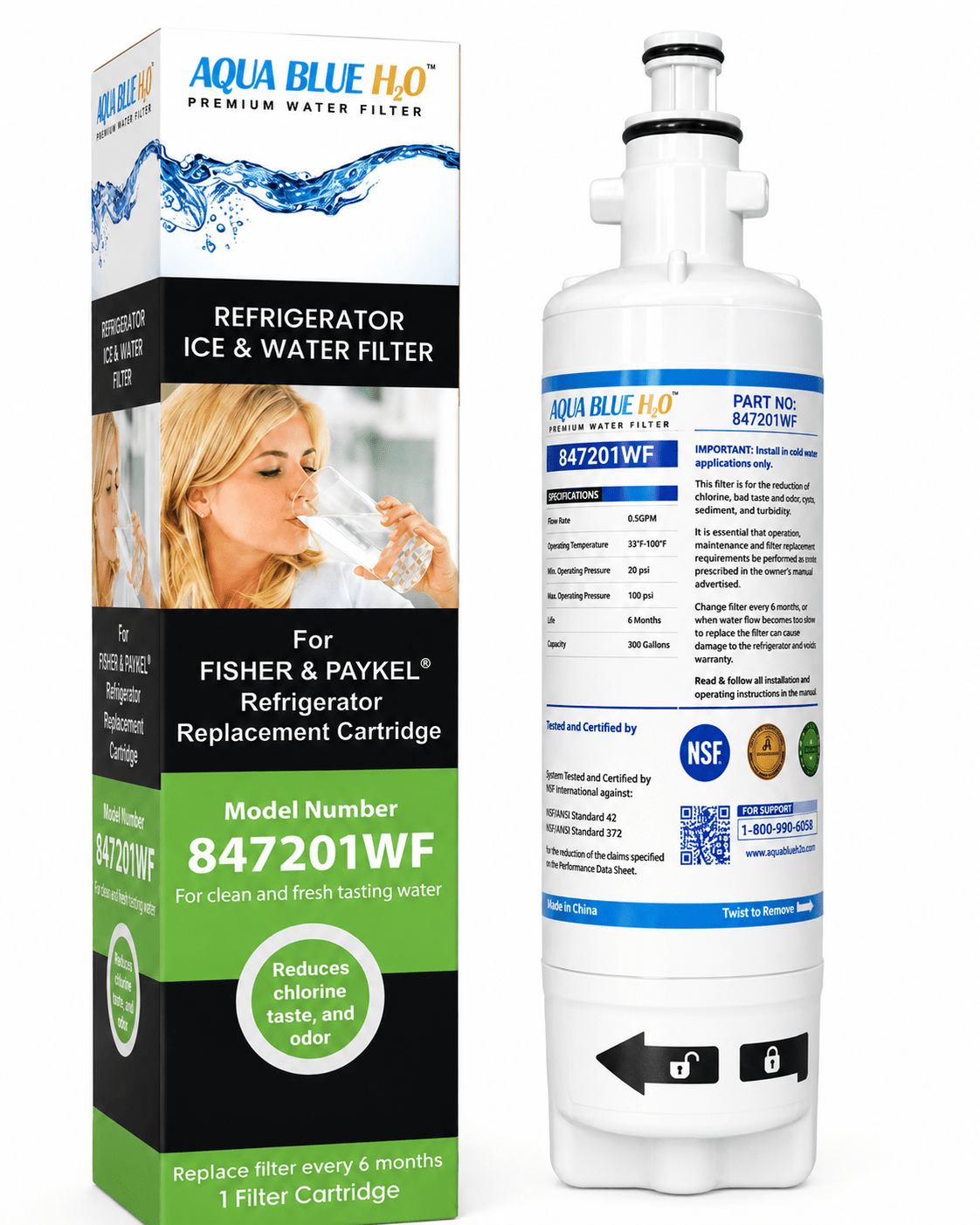 Aqua Blue H2O 847201-WF Fridge Water Filter Replacement Cartridge Image