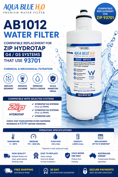 Aqua Blue H2O AB1012 Premium Compatible Replacement Water Filter for ZIP 93701 (Copy) - WATER FILTER DISTRIBUTORS