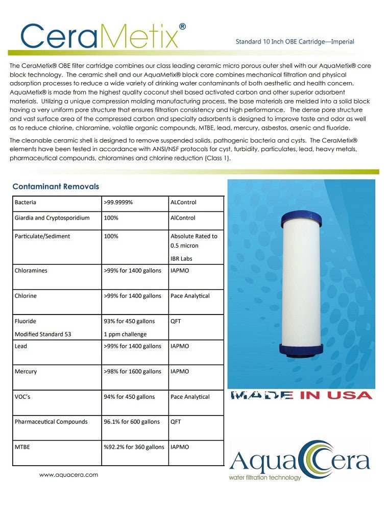 Aquametix Cerametix Fluoride Ceramic OBE Cartridge 10" x 2.5" CB - CeraM - 10 - WATER FILTER DISTRIBUTORS