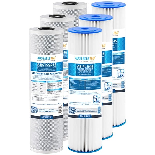 Big Blue 20"x4.5" Whole House CTO Carbon Block 5M, Pleated Sediment Water Filter 2 Pcs Set - WATER FILTER DISTRIBUTORS
