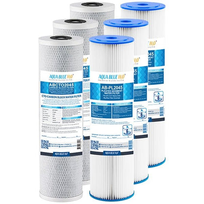 Big Blue 20"x4.5" Whole House CTO Carbon Block 5M, Pleated Sediment Water Filter 2 Pcs Set - WATER FILTER DISTRIBUTORS