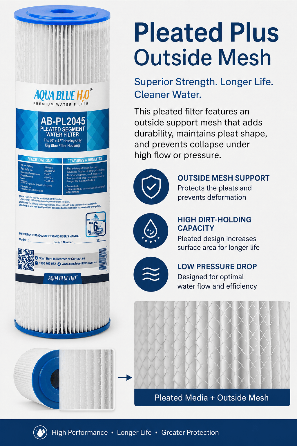 Big Blue 20"x4.5" Whole House CTO Carbon Block 5M, Pleated Sediment Water Filter 2 Pcs Set - WATER FILTER DISTRIBUTORS