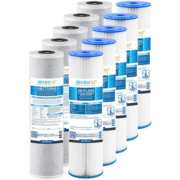 Big Blue 20"x4.5" Whole House CTO Carbon Block 5M, Pleated Sediment Water Filter 2 Pcs Set - WATER FILTER DISTRIBUTORS
