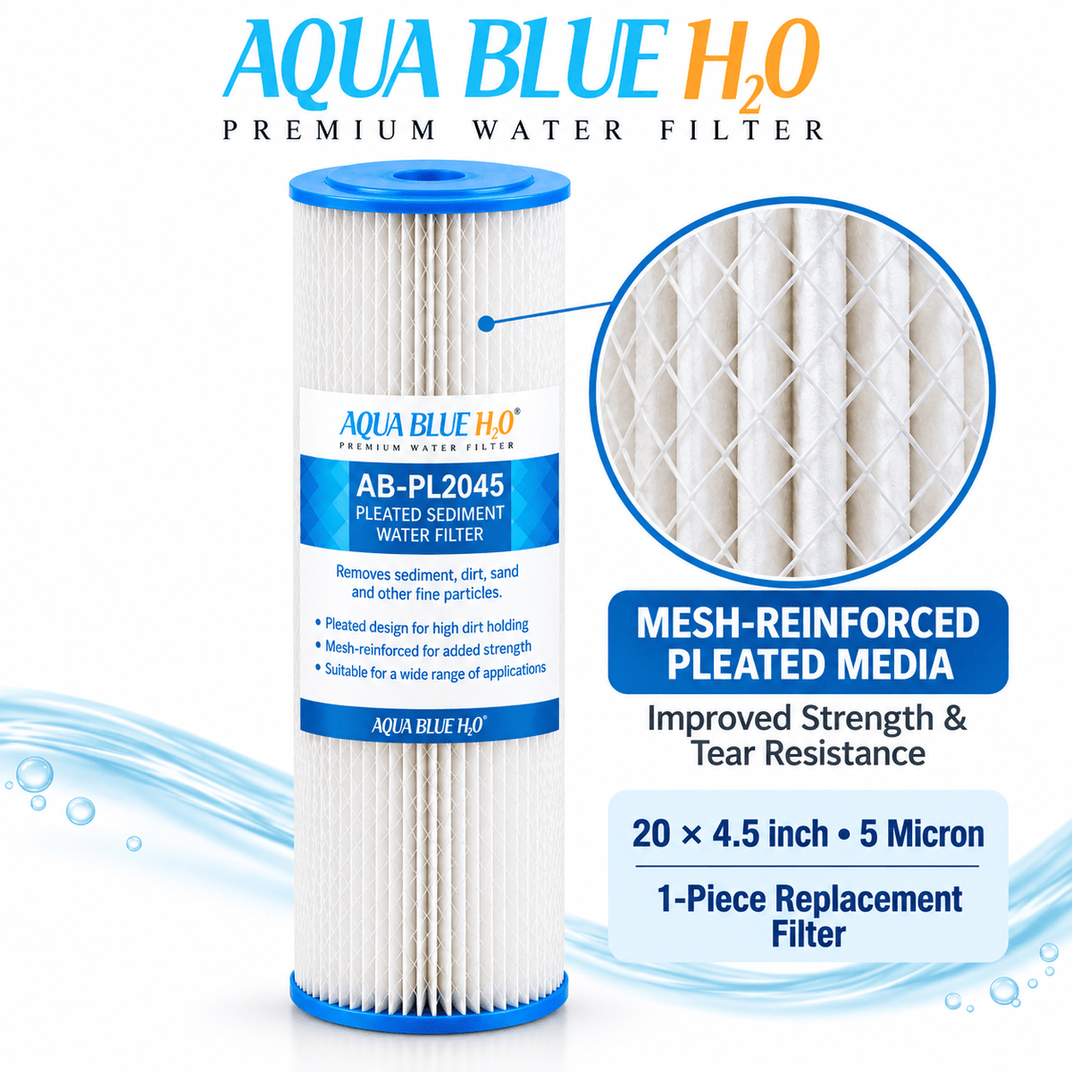 Big Blue 20"x4.5" Whole House CTO Carbon Block 5M, Pleated Sediment Water Filter 2 Pcs Set - WATER FILTER DISTRIBUTORS
