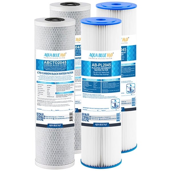 Big Blue 20"x4.5" Whole House CTO Carbon Block 5M, Pleated Sediment Water Filter 2 Pcs Set - WATER FILTER DISTRIBUTORS