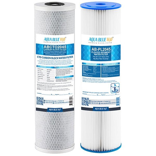 Big Blue 20"x4.5" Whole House CTO Carbon Block 5M, Pleated Sediment Water Filter 2 Pcs Set - WATER FILTER DISTRIBUTORS