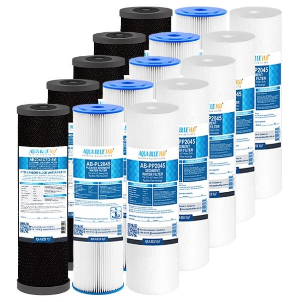 Big Blue 20"x4.5" Whole House CTO Carbon Block Pleated Sediment Polyspun Water Filter 3 Pcs Set - WATER FILTER DISTRIBUTORS