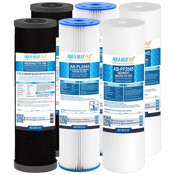 Big Blue 20"x4.5" Whole House CTO Carbon Block Pleated Sediment Polyspun Water Filter 3 Pcs Set - WATER FILTER DISTRIBUTORS