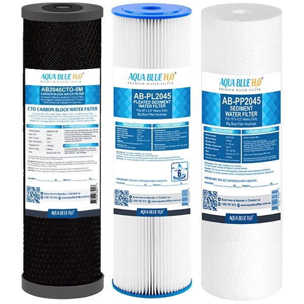 Big Blue 20"x4.5" Whole House CTO Carbon Block Pleated Sediment Polyspun Water Filter 3 Pcs Set - WATER FILTER DISTRIBUTORS