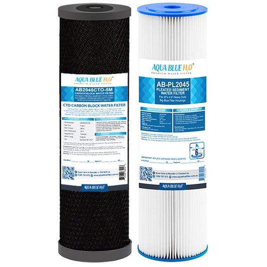 Big Blue 20"x4.5" Whole House CTO Carbon Block Pleated Sediment Water Filter 2 Pcs Set - WATER FILTER DISTRIBUTORS