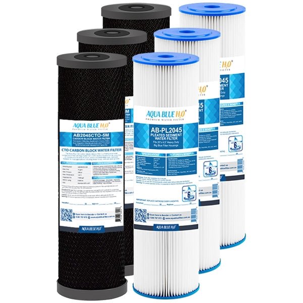 Big Blue 20"x4.5" Whole House CTO Carbon Block Pleated Sediment Water Filter 2 Pcs Set - WATER FILTER DISTRIBUTORS