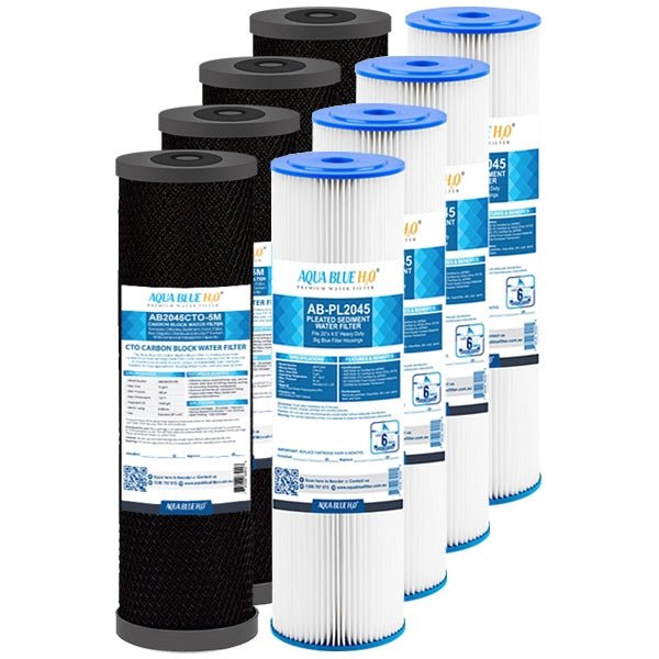 Big Blue 20"x4.5" Whole House CTO Carbon Block Pleated Sediment Water Filter 2 Pcs Set - WATER FILTER DISTRIBUTORS