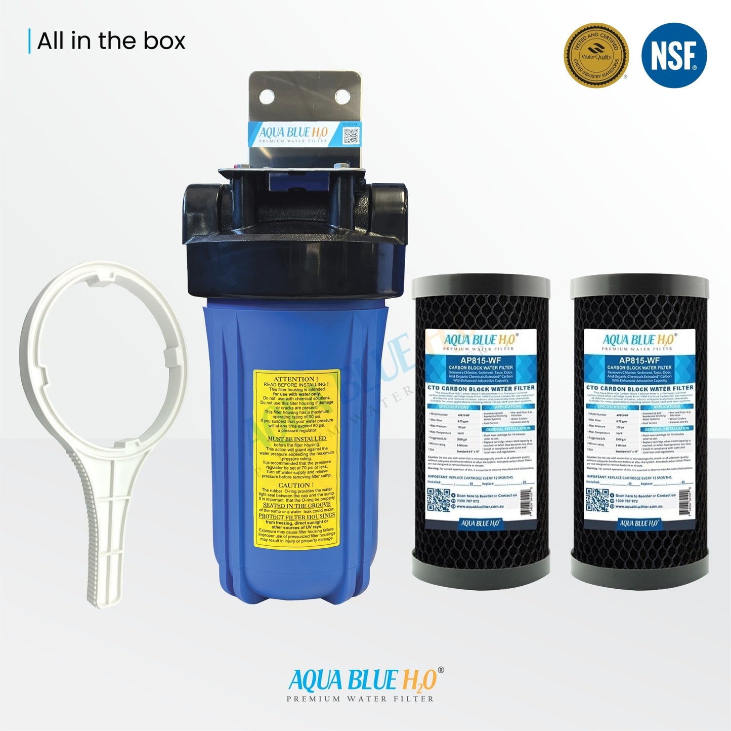Big Blue Whole House Single System 10"x4.5" Large Diameter Aqua Blue H20 - WATER FILTER DISTRIBUTORS