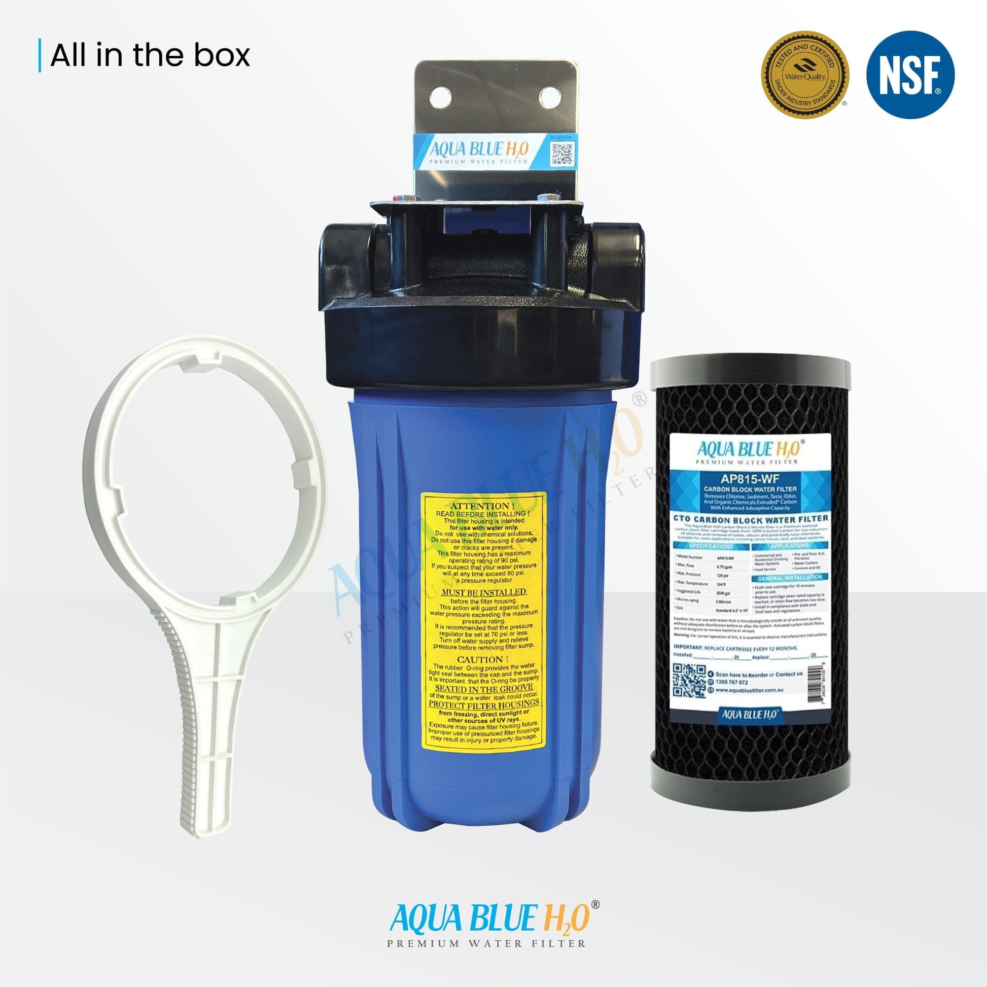 Big Blue Whole House Single System 10"x4.5" Large Diameter Aqua Blue H20 - WATER FILTER DISTRIBUTORS