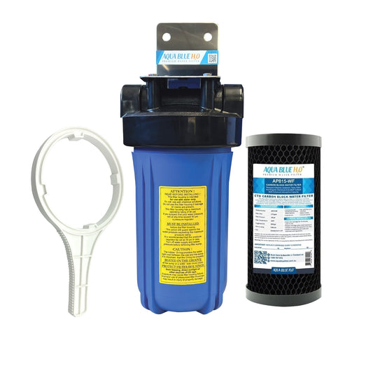 Big Blue Whole House Single System 10"x4.5" Large Diameter Aqua Blue H20 - WATER FILTER DISTRIBUTORS