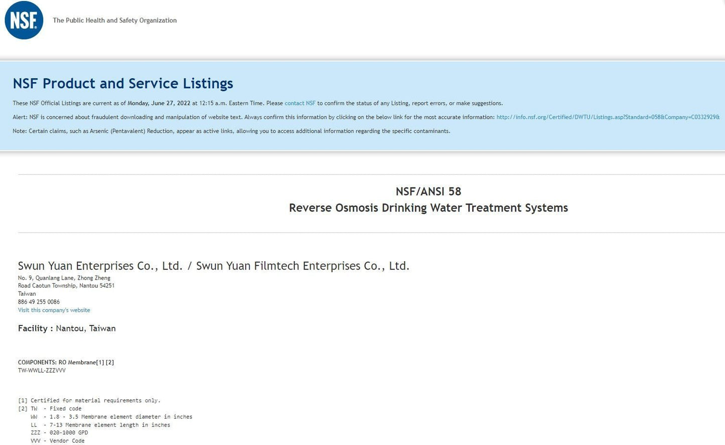 Clean Pure Reverse Osmosis Membrane TW 1812 100 FILMTECH - WATER FILTER DISTRIBUTORS