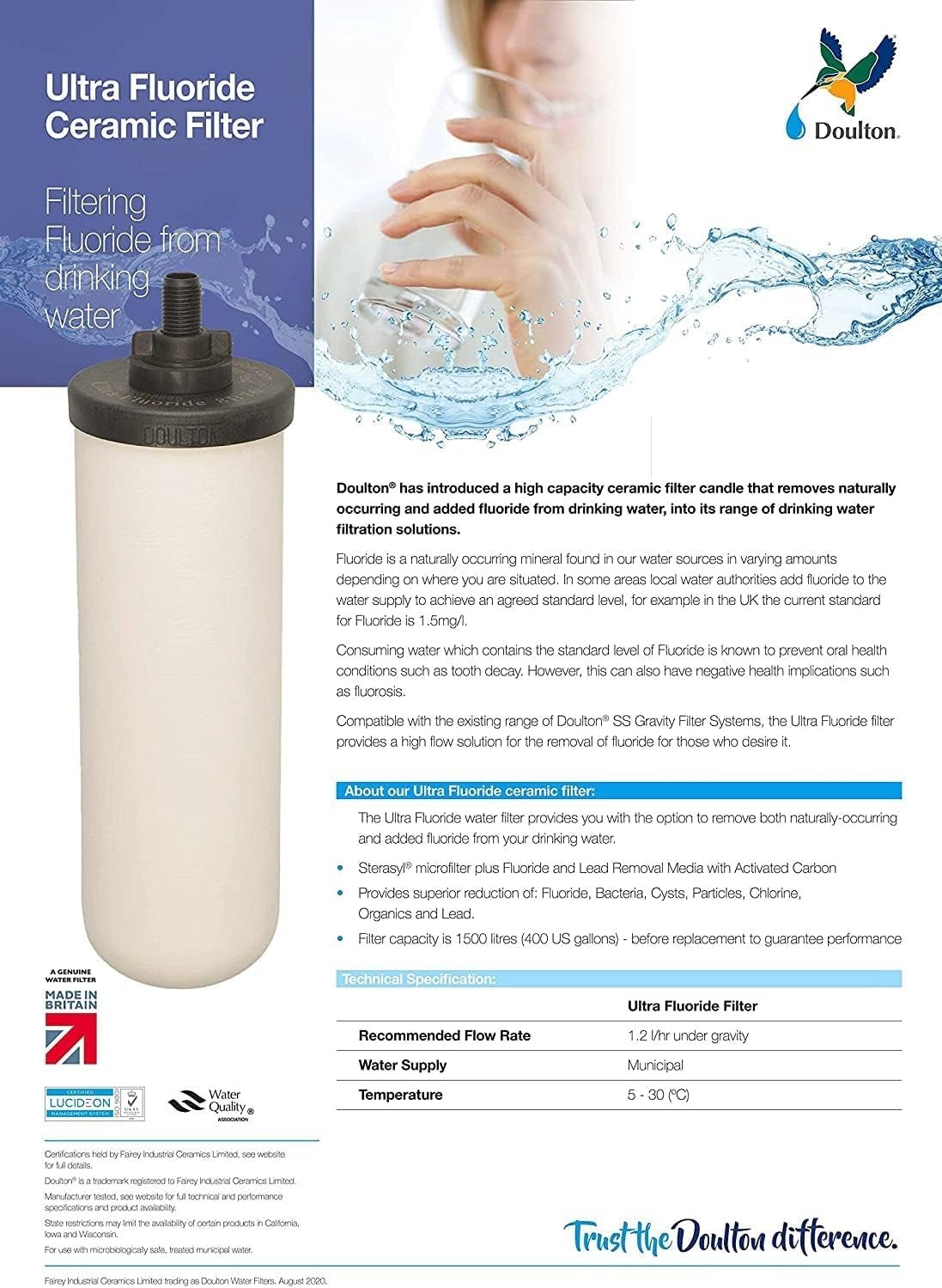 Doulton Genuine Ultra Fluoride removal filter W9120133 7" - WATER FILTER DISTRIBUTORS