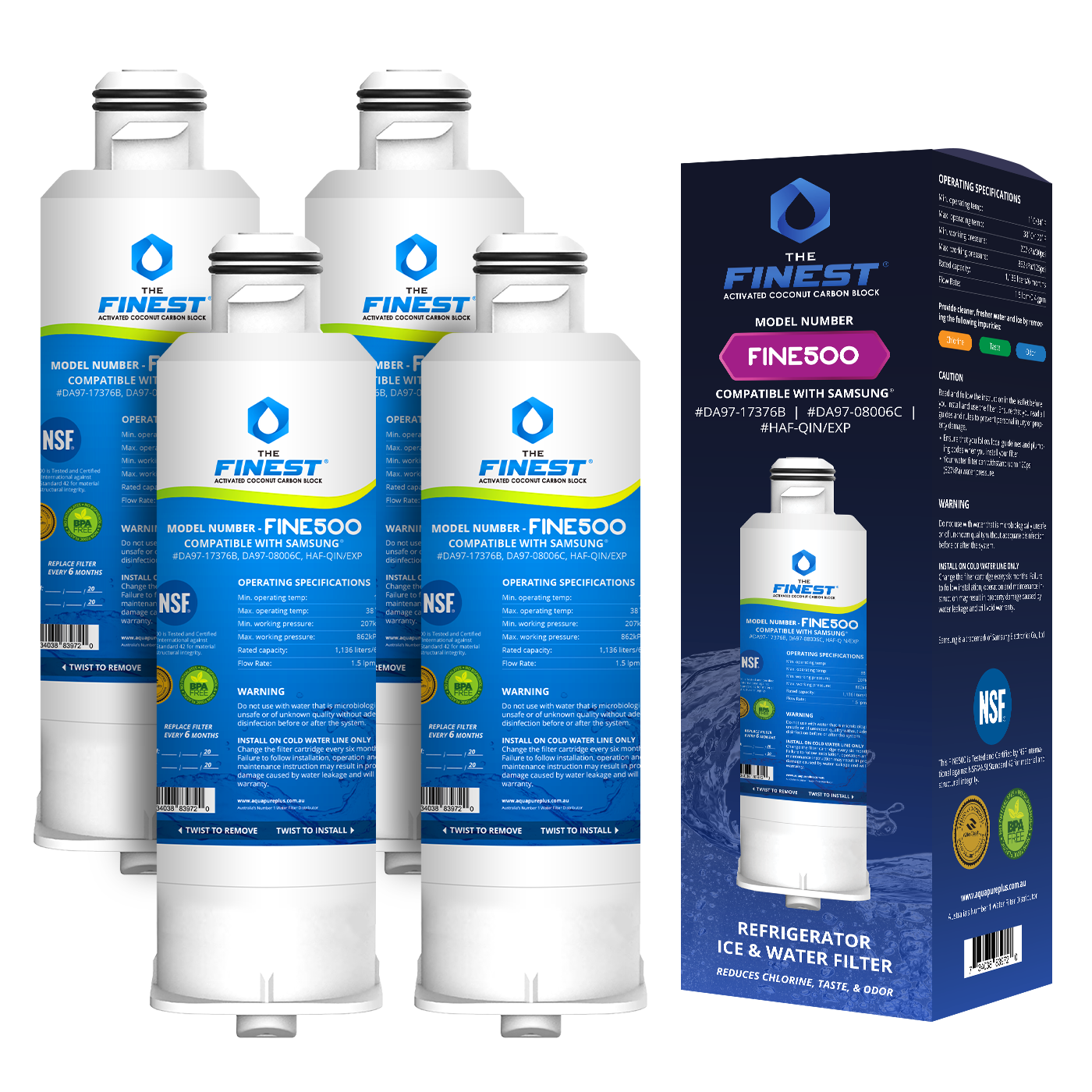 4x FINE500 DA97-17376B Samsung Compatible Replacement Water Filter