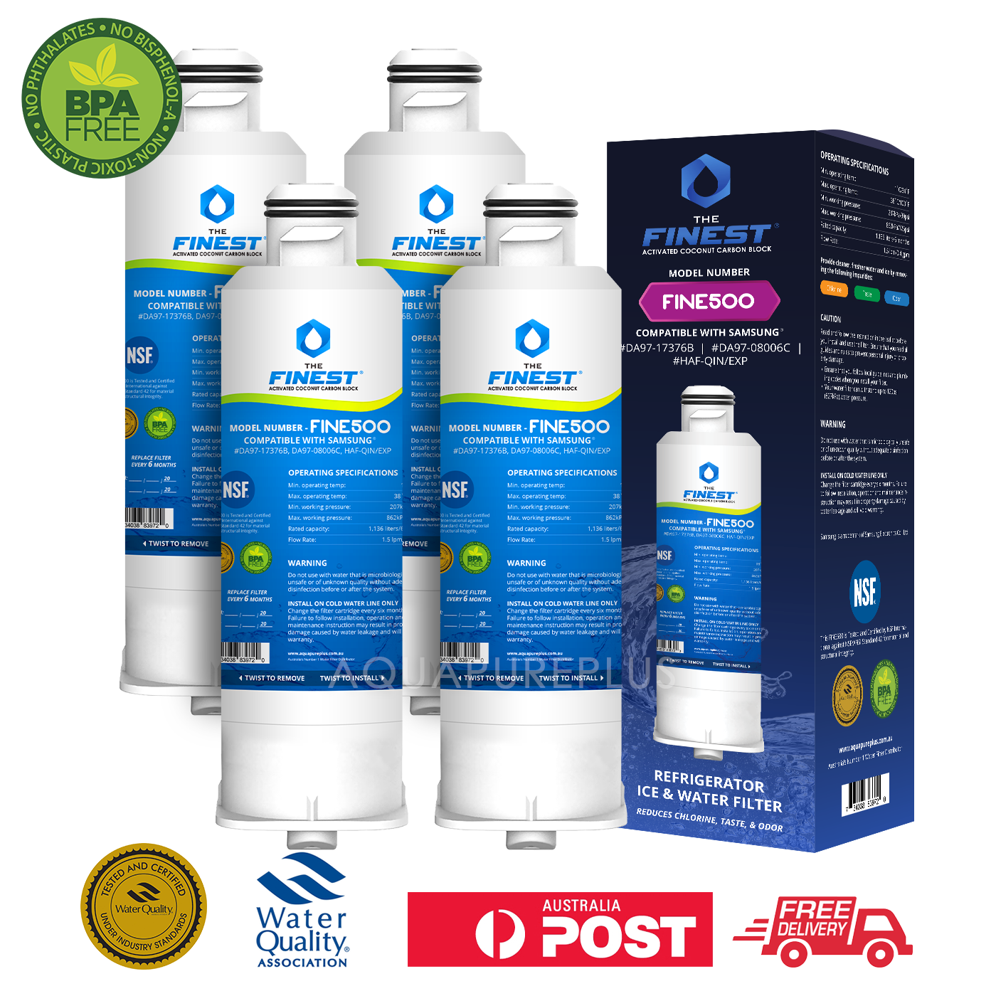 4x FINE500 DA97-17376B Samsung Compatible Replacement Water Filter