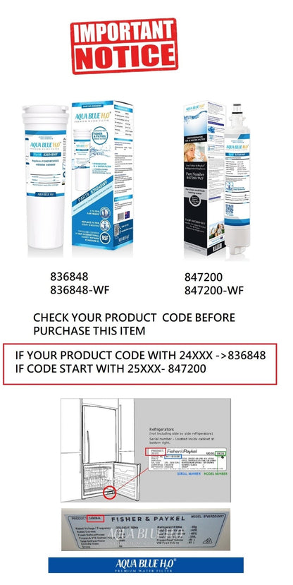 Fisher & Paykel 862285 / 836848 AQUA BLUE H20 836848 - WF - WATER FILTER DISTRIBUTORS