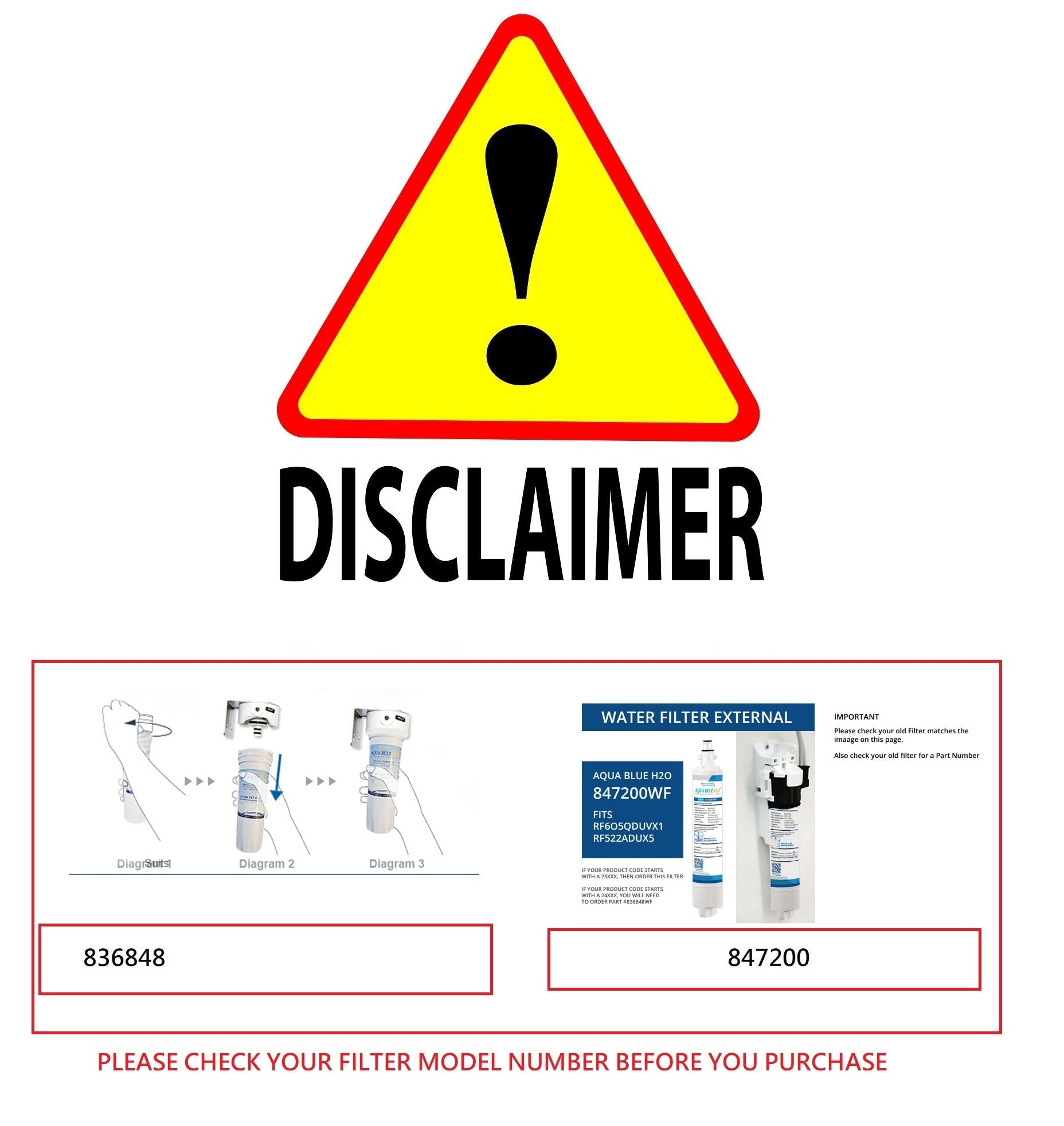 Fisher & Paykel 862285 / 836848 AQUA BLUE H20 836848 - WF - WATER FILTER DISTRIBUTORS