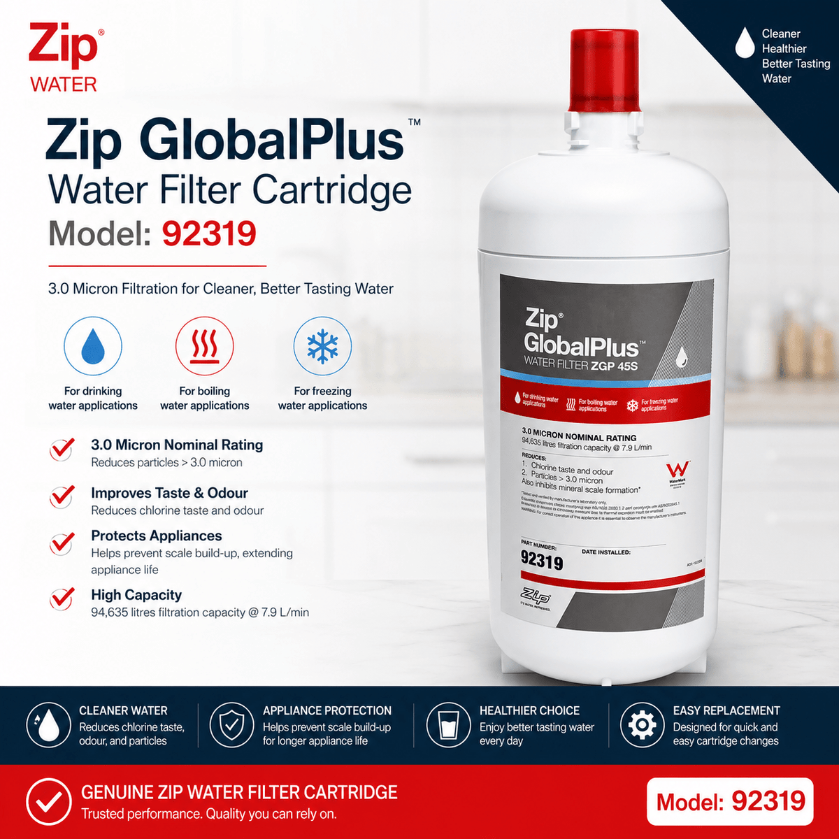 Genuine ZIP 92319 Global Plus Series 3 Micron Water Filter ZGP 45S - WATER FILTER DISTRIBUTORS