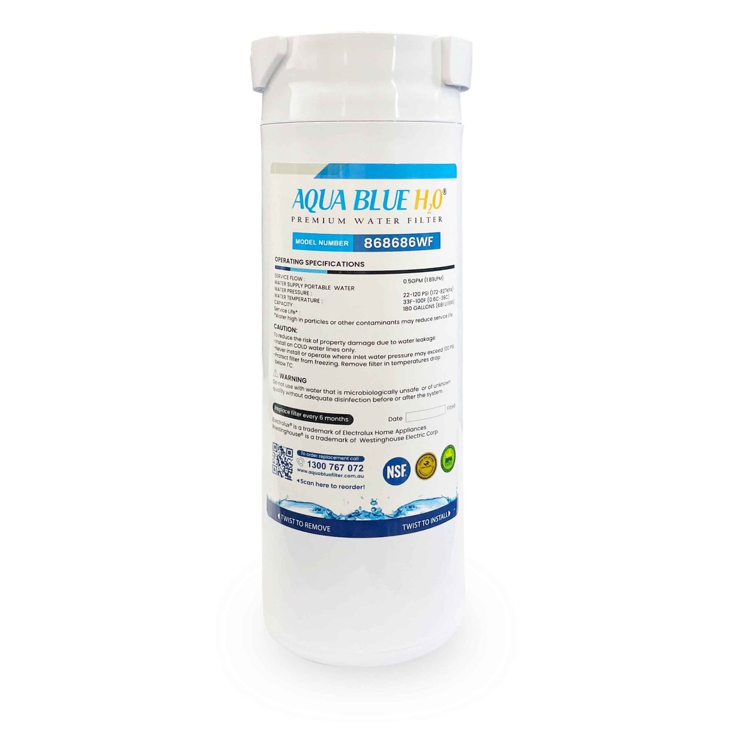 Haier Fridge Filter 868686 replacement by Premium Aqua Blue H20 - WATER FILTER DISTRIBUTORS