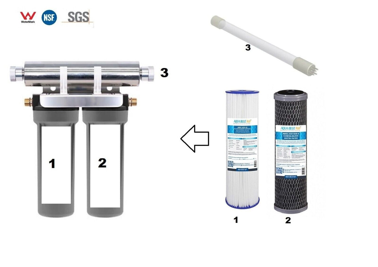 Hybrid - M1 Undersink Ultraviolet All in One Water Filter System replacement kit - WATER FILTER DISTRIBUTORS