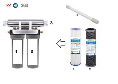 Hybrid - M1 Undersink Ultraviolet All in One Water Filter System replacement kit - WATER FILTER DISTRIBUTORS