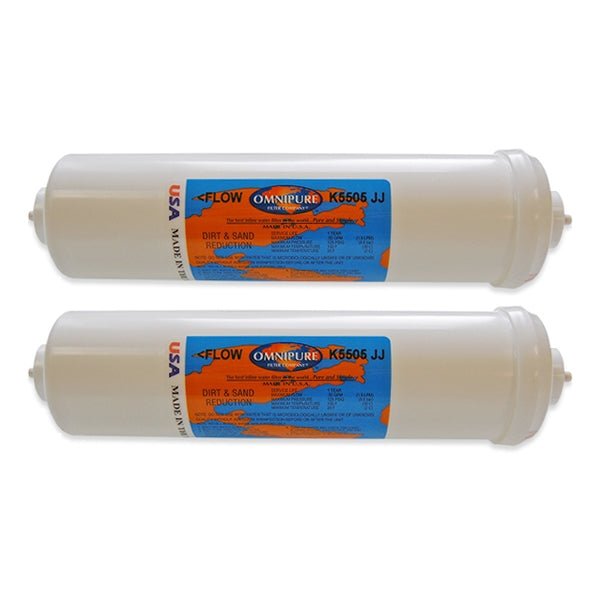 IPW Industries Inc - Omnipure - (K5505 - JJ) - 10" x 2.5" Sediment Inline Filter - 5 Micron 1/4" OD Quick Connect - WATER FILTER DISTRIBUTORS