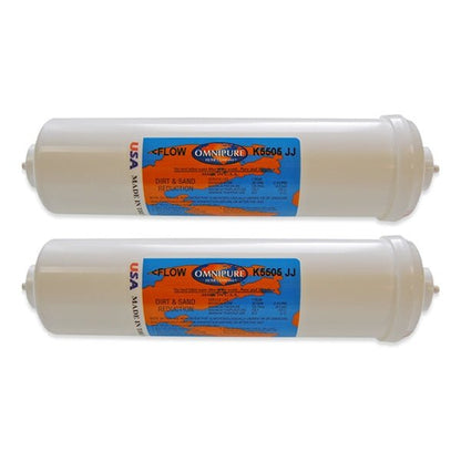 IPW Industries Inc - Omnipure - (K5505 - JJ) - 10" x 2.5" Sediment Inline Filter - 5 Micron 1/4" OD Quick Connect - WATER FILTER DISTRIBUTORS