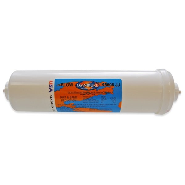 IPW Industries Inc - Omnipure - (K5505 - JJ) - 10" x 2.5" Sediment Inline Filter - 5 Micron 1/4" OD Quick Connect - WATER FILTER DISTRIBUTORS