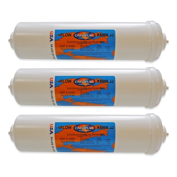 IPW Industries Inc - Omnipure - (K5505 - JJ) - 10" x 2.5" Sediment Inline Filter - 5 Micron 1/4" OD Quick Connect - WATER FILTER DISTRIBUTORS
