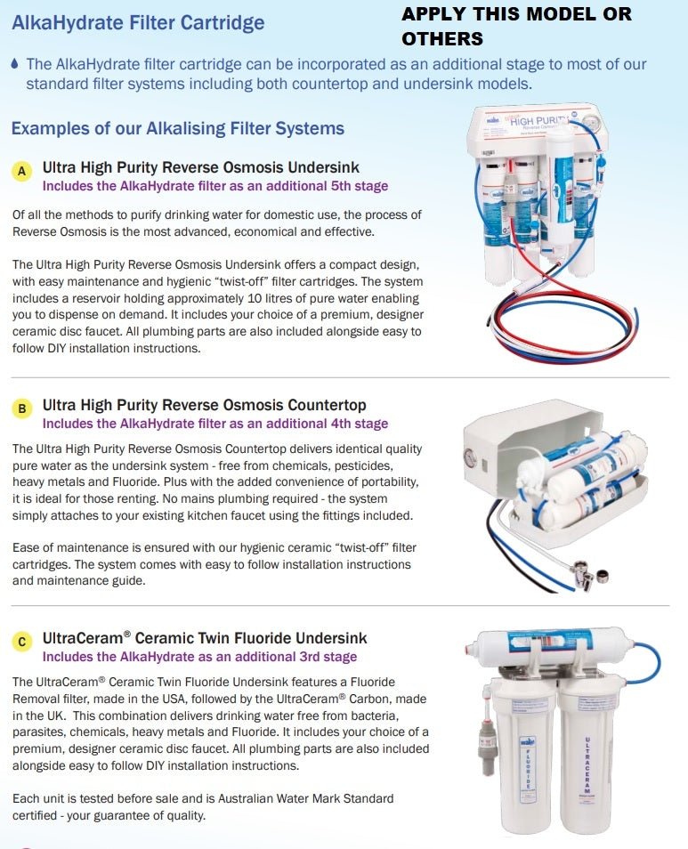 K Series Alkaline Water Filter Replacement Cartridge 10" 1/4" push fit connection - WATER FILTER DISTRIBUTORS
