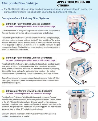 K Series Alkaline Water Filter Replacement Cartridge 10" 1/4" push fit connection - WATER FILTER DISTRIBUTORS