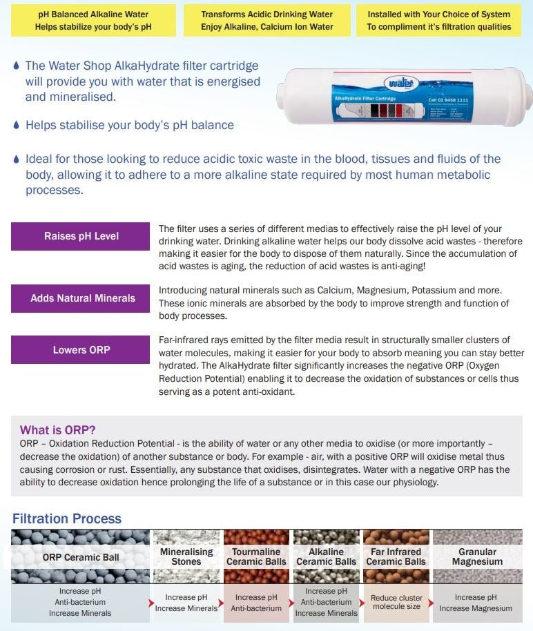 K Series Alkaline Water Filter Replacement Cartridge 10" 1/4" push fit connection - WATER FILTER DISTRIBUTORS