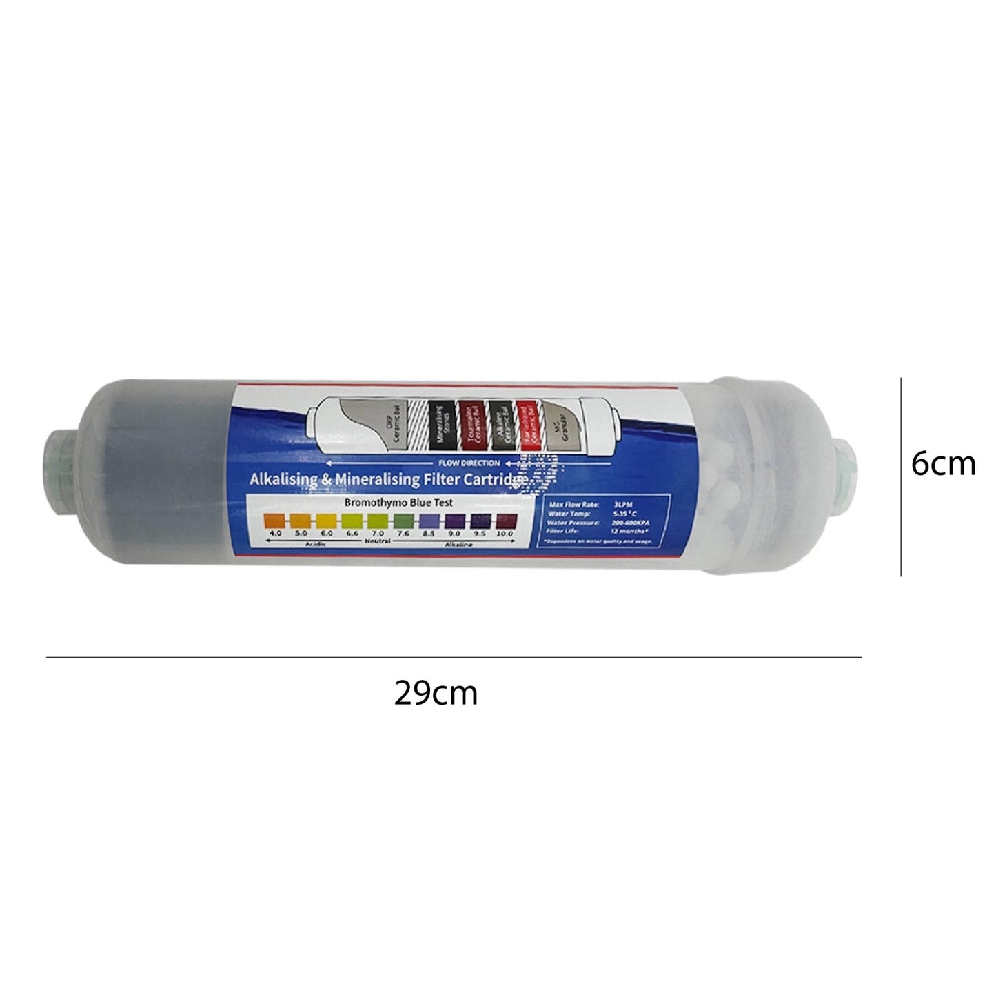 K Series Transparent Alkaline Water Filter Replacement Cartridge 10" 1/4" push fit connection - WATER FILTER DISTRIBUTORS