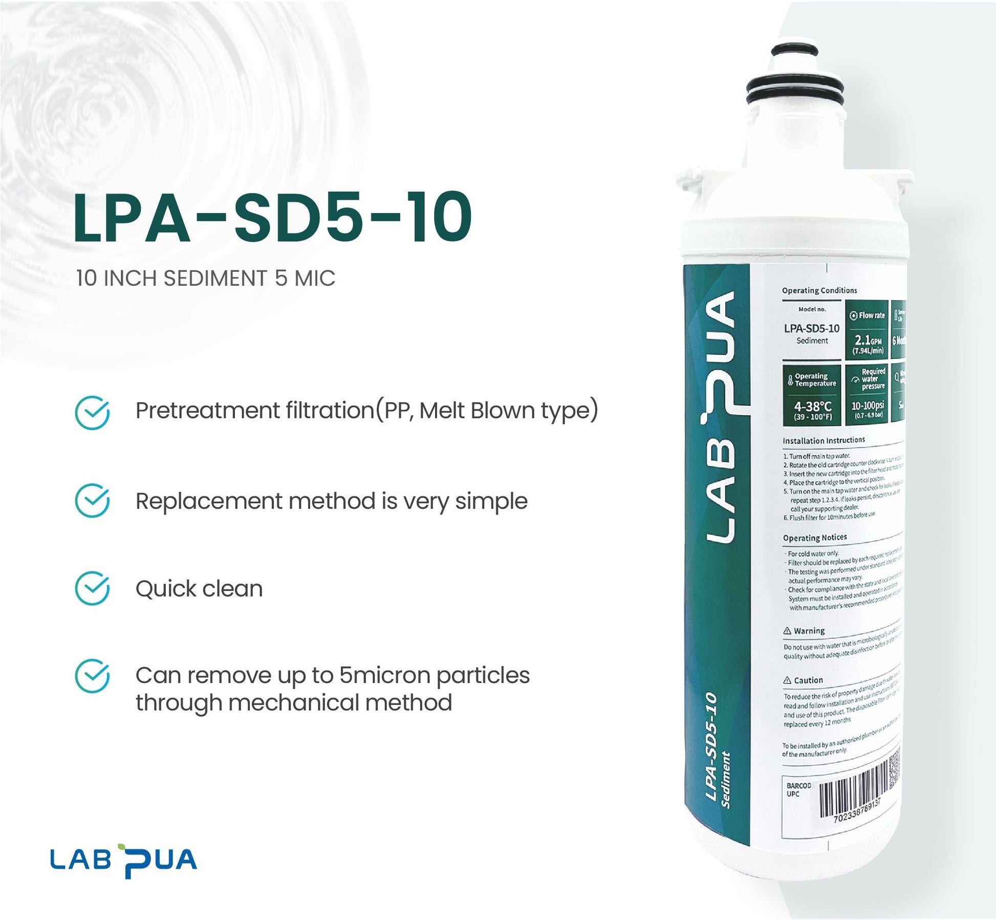 Lab Pua Residential Water Filter header+1/4"Hose Kit 10 Inch Series - WATER FILTER DISTRIBUTORS