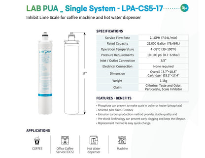 Lab Pua Residential Water Filter Kit LPA - CS5 - 17 Scale inhibitors 1/4" connection - WATER FILTER DISTRIBUTORS