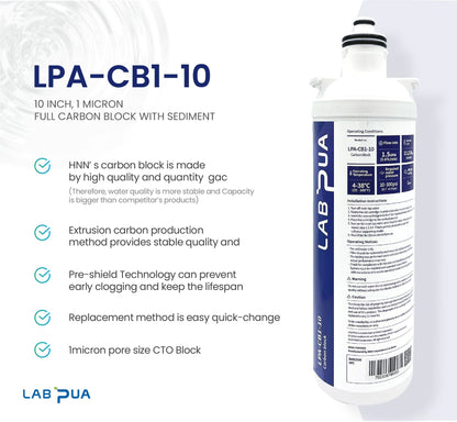Lab Pua Residential Water Filter LPA - CB1 - 10 1 MICRON FULL CARBON BLOCK WITH SEDIMENT - WATER FILTER DISTRIBUTORS
