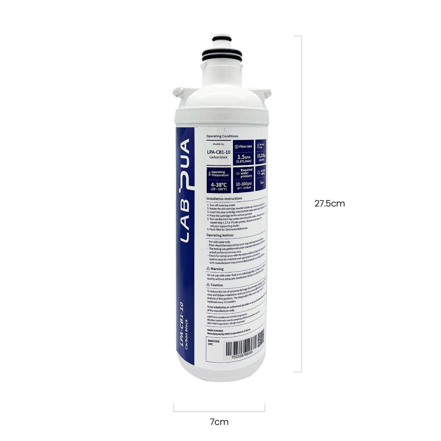 Lab Pua Residential Water Filter LPA - CB1 - 10 1 MICRON FULL CARBON BLOCK WITH SEDIMENT - WATER FILTER DISTRIBUTORS