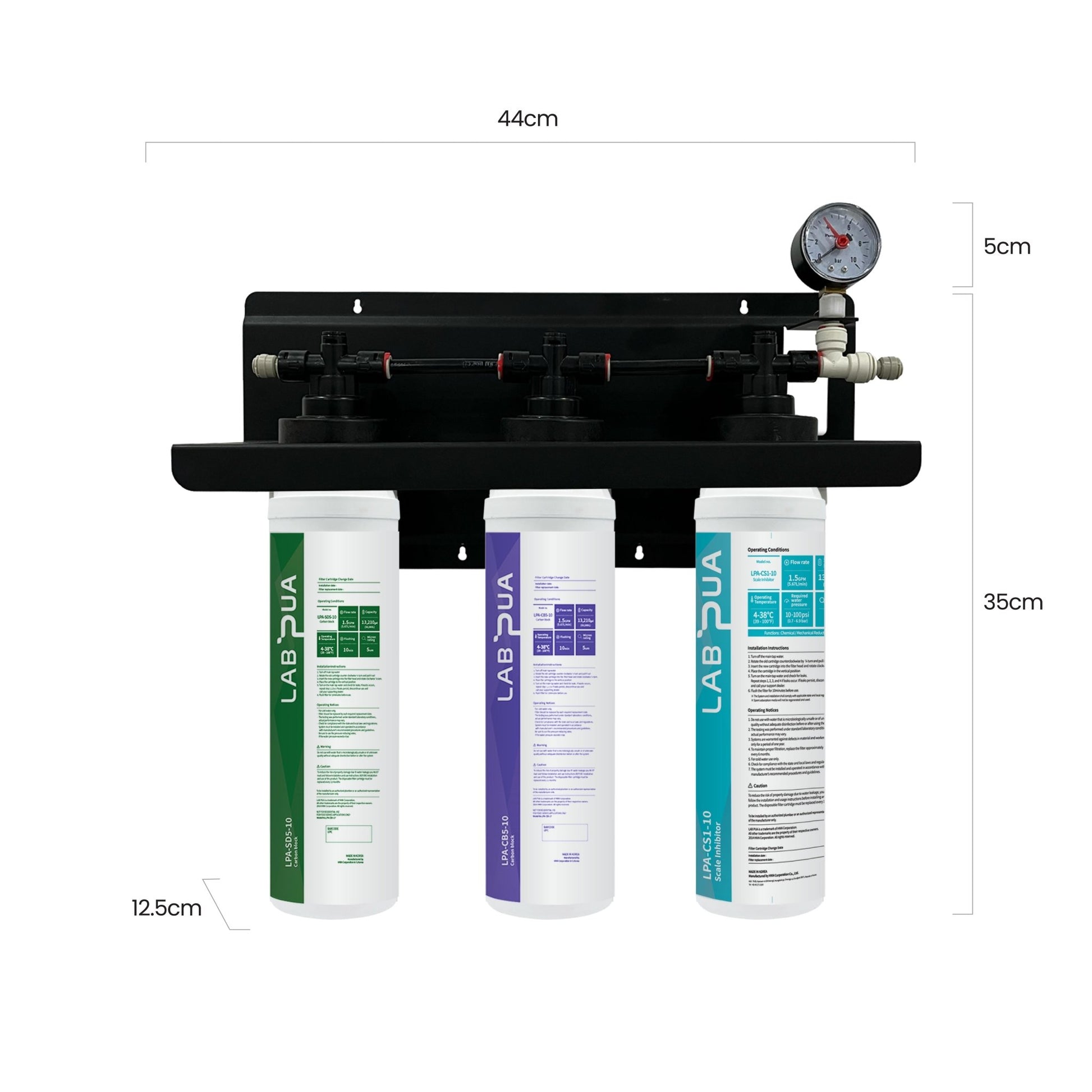Lab Pua Triple Header Series Sediment With Full Carbon Block With 1mic Scale Inhibitor - WATER FILTER DISTRIBUTORS