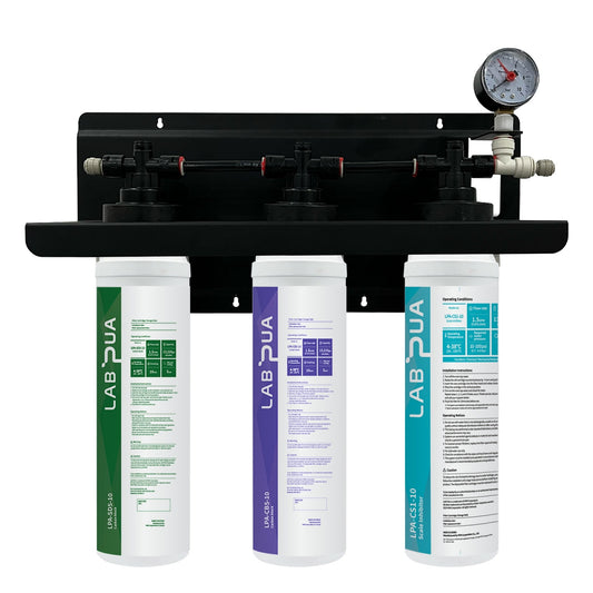 Lab Pua Triple Header Series Sediment With Full Carbon Block With 1mic Scale Inhibitor - WATER FILTER DISTRIBUTORS