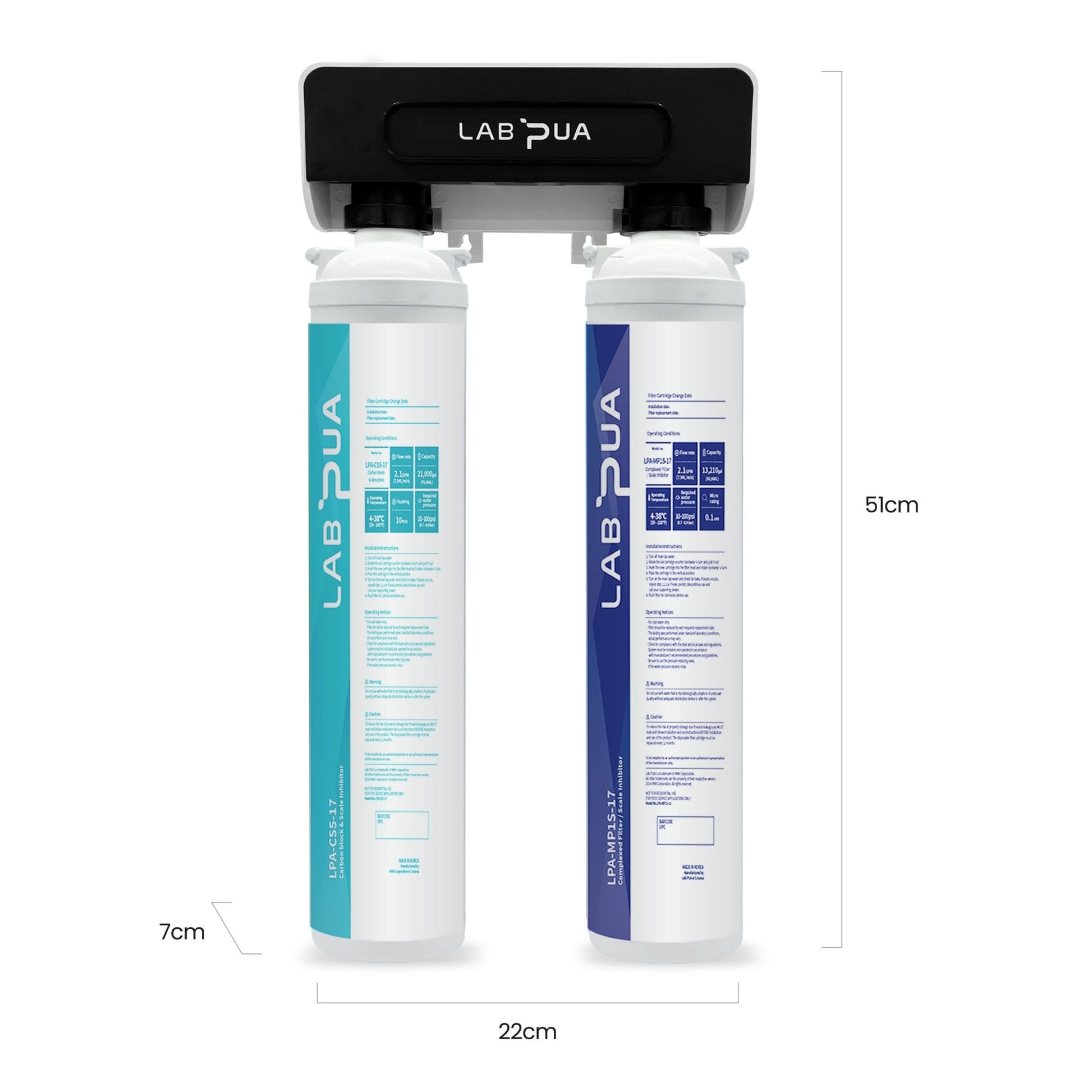 Lab Pua Twin Header series 5Micron Pure Carbon block with 0.1 Micron Ultra Fine &Scale Filter KIT - WATER FILTER DISTRIBUTORS