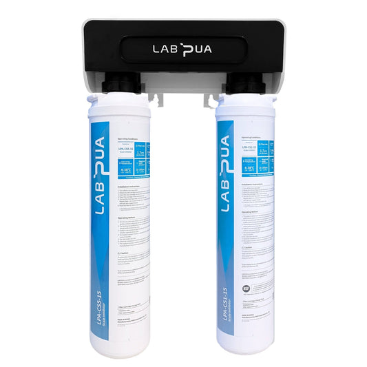 Lab Pua Twin Header Series 5um Carbon Block with 1um Scale Inhibitor 15"L - WATER FILTER DISTRIBUTORS