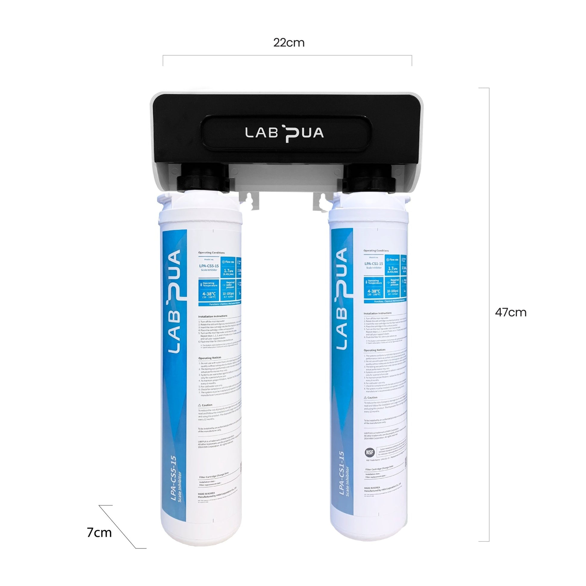 Lab Pua Twin Header Series 5um Carbon Block with 1um Scale Inhibitor 15"L - WATER FILTER DISTRIBUTORS