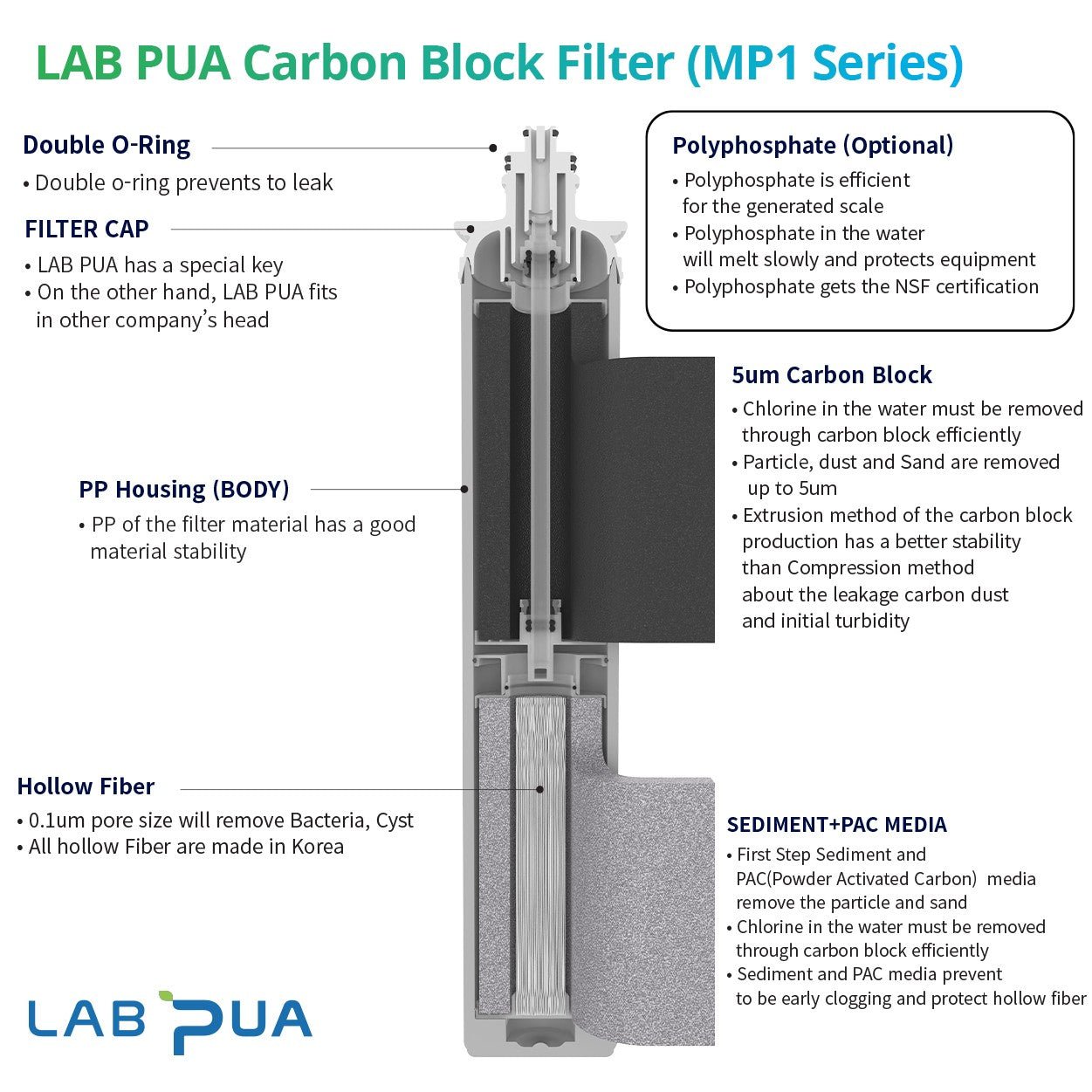 Lab Pua Twin Header Series 5um Carbon Block with 1um Scale Inhibitor 15"L - WATER FILTER DISTRIBUTORS