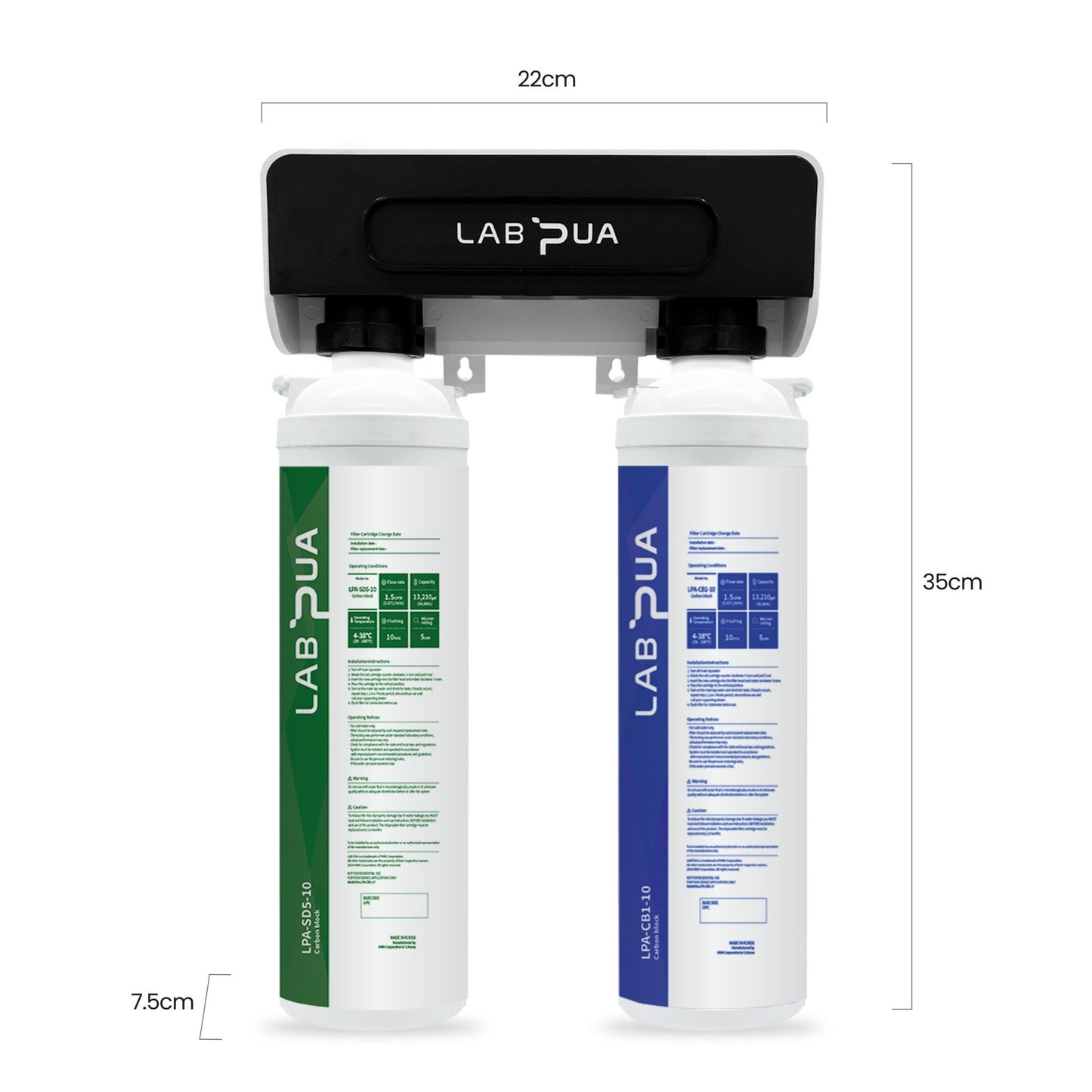 Lab Pua Twin Header Series Sediment with 1Micron Full Carbon Block with Sediment - WATER FILTER DISTRIBUTORS