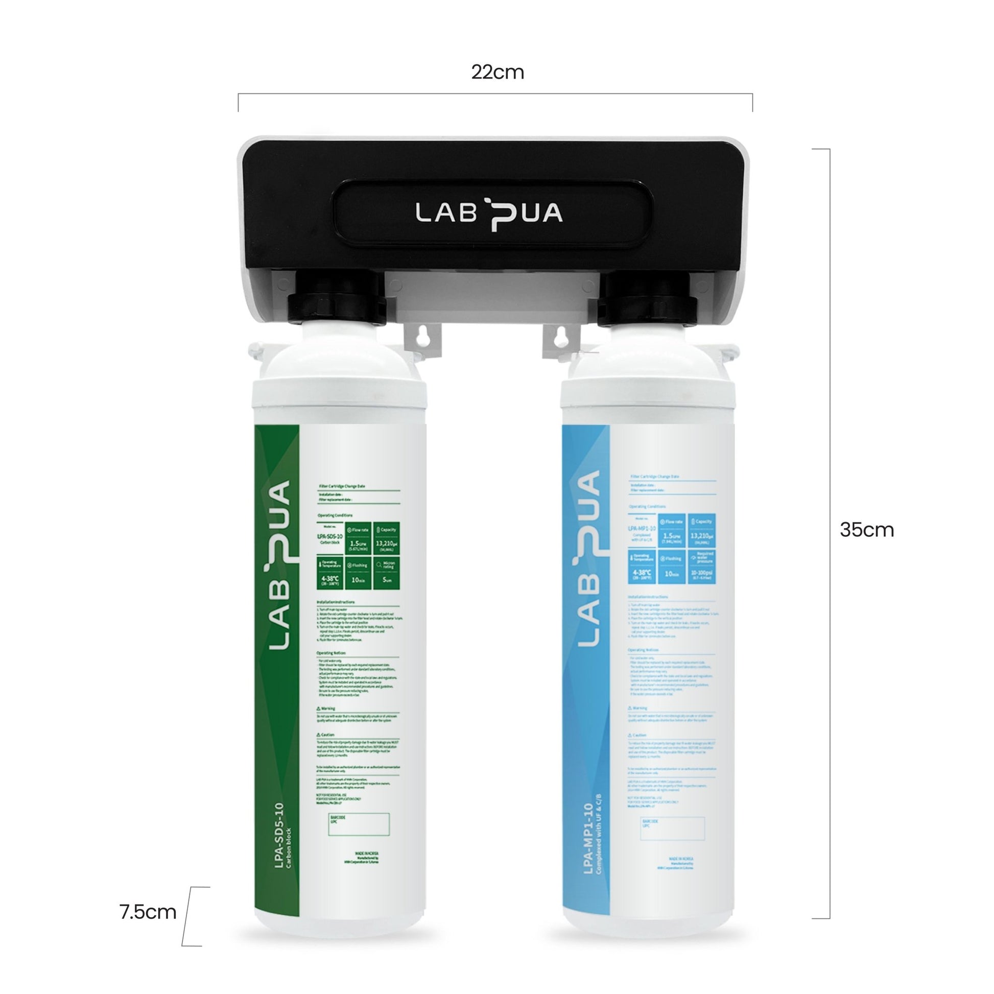 Lab Pua Twin Header Series Sediment with Full Carbon Block with Membrane/ Sediment&Gac/ Carbon Block - WATER FILTER DISTRIBUTORS