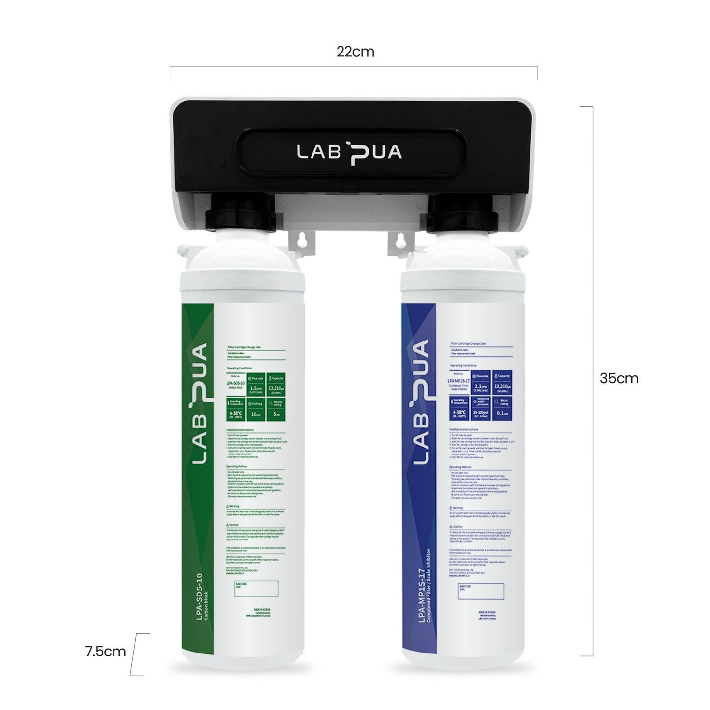 Lab Pua Twin Header Series Sediment with Full Carbon Block with Membrane/ Sediment&Gac/ Carbon Block & Polyphosphate - WATER FILTER DISTRIBUTORS